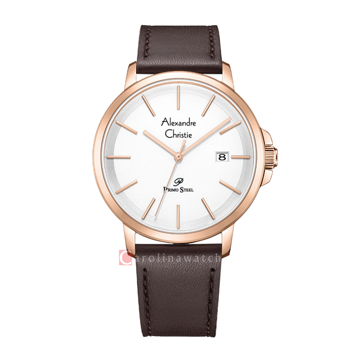 Jam Tangan Alexandre Christie Primo Steel AC 1032 MDLRGSL Men Silver Dial Brown Leather Strap