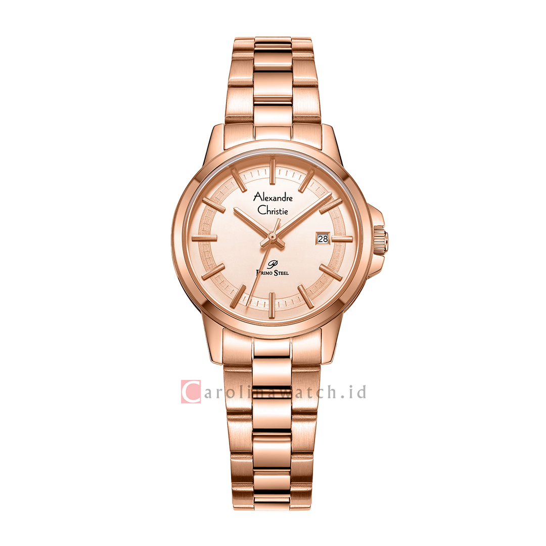 Jam Tangan Alexandre Christie Primo Steel AC 1034 LDBRGLN Women Rose Gold Dial Rose Gold Stainless Steel Strap