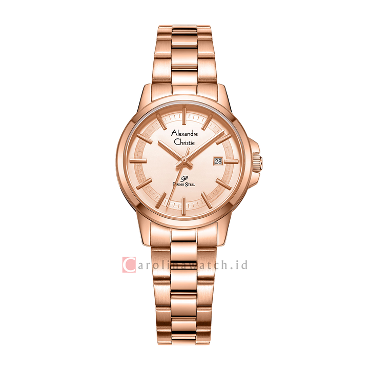 Jam Tangan Alexandre Christie Primo Steel AC 1034 LDBRGLN Women Rose Gold Dial Rose Gold Stainless Steel Strap