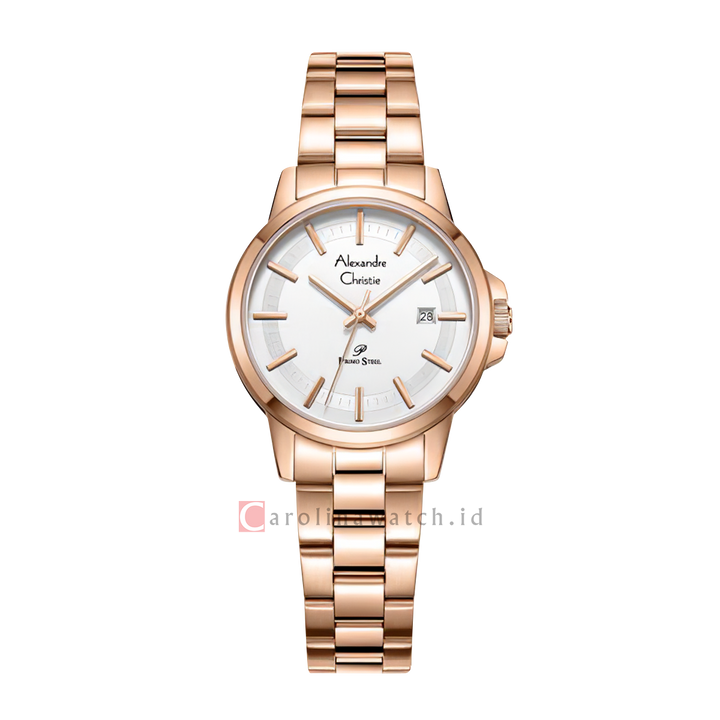 Jam Tangan Alexandre Christie Primo Steel AC 1034 LDBRGSL Women Silver Dial Rose Gold Stainless Steel Strap