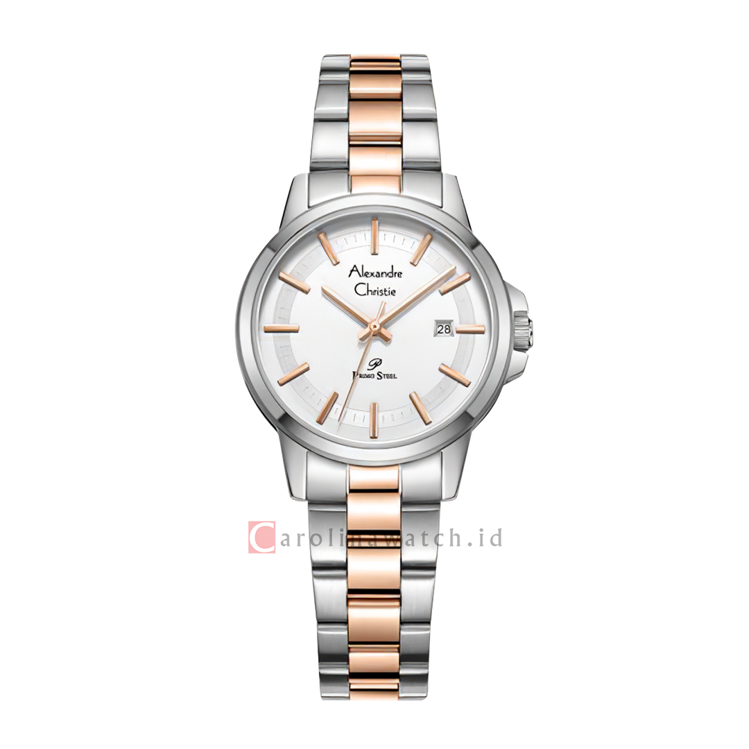 Jam Tangan Alexandre Christie Primo Steel AC 1034 LDBTRSL Women Silver Dial Dual Tone Stainless Steel Strap