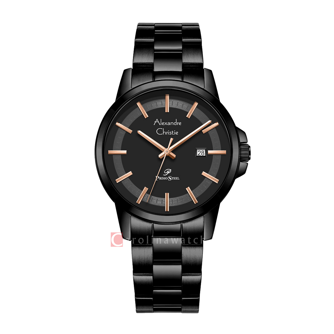 Jam Tangan Alexandre Christie Primo Steel AC 1034 MDBIPBARG Men Black Dial Stainless Steel Strap