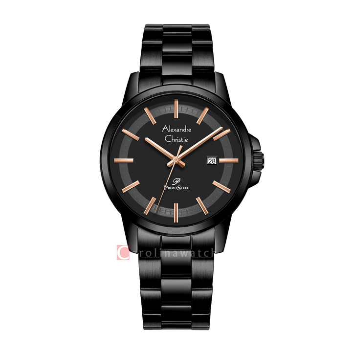 Jam Tangan Alexandre Christie Primo Steel AC 1034 MDBIPBARG Men Black Dial Stainless Steel Strap