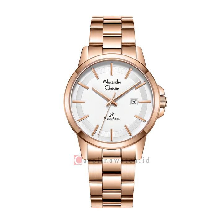 Jam Tangan Alexandre Christie Primo Steel AC 1034 MDBRGSL Men Silver Dial Rose Gold Stainless Steel Strap