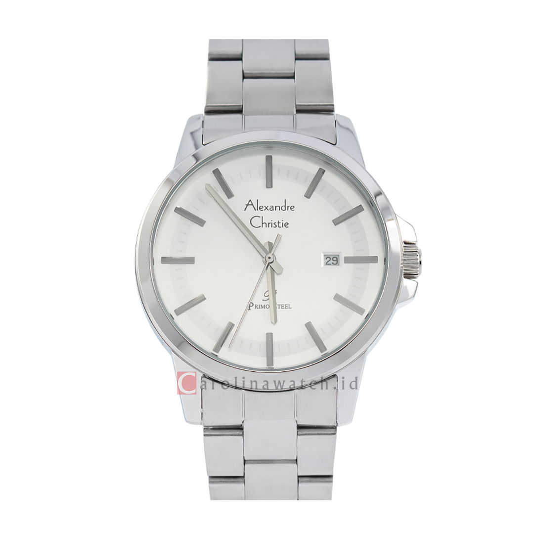 Jam Tangan Alexandre Christie Primo Steel AC 1034 MDBSSSL Men White Dial Stainless Steel Strap