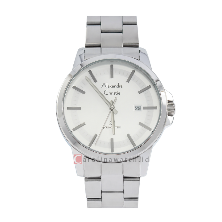 Jam Tangan Alexandre Christie Primo Steel AC 1034 MDBSSSL Men White Dial Stainless Steel Strap