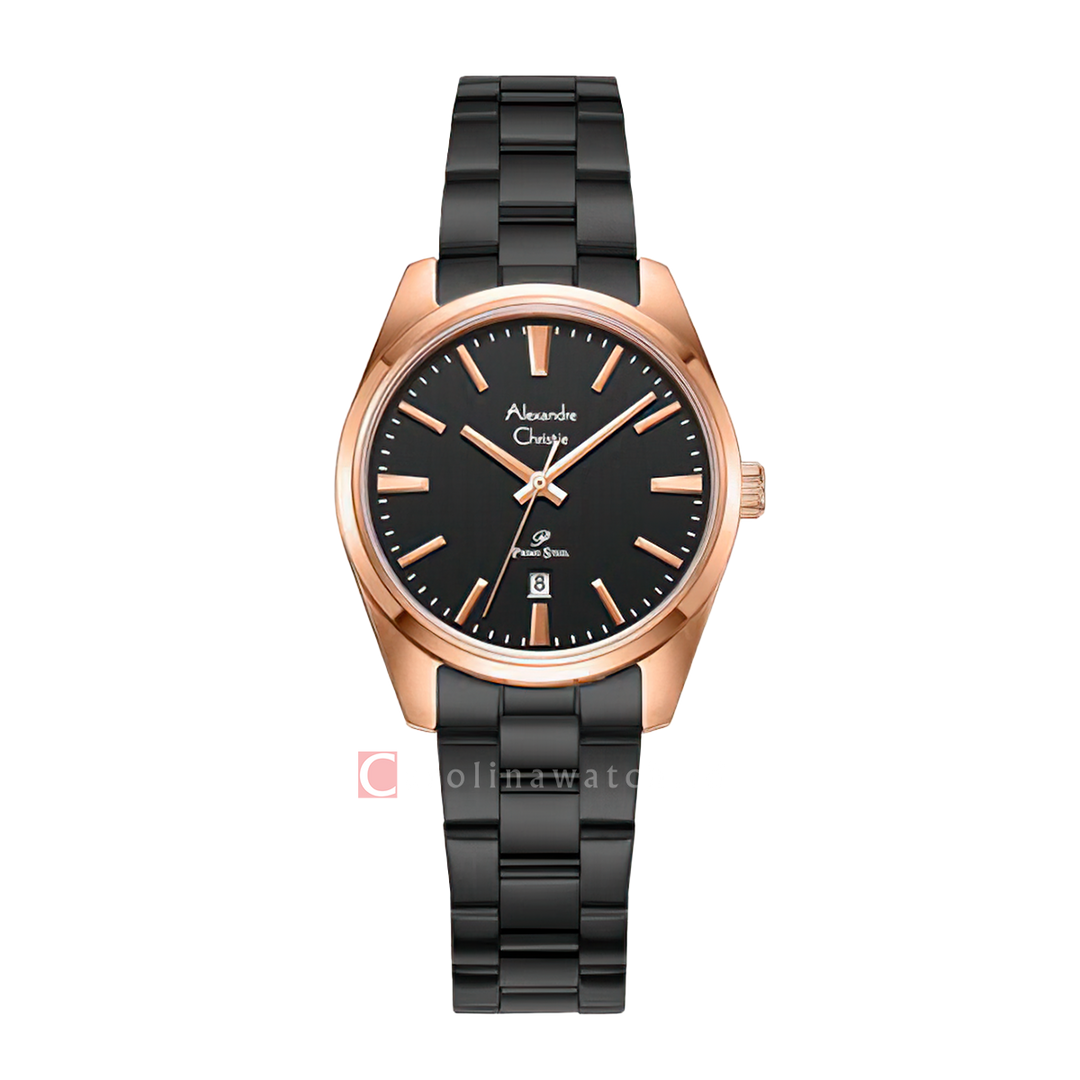Jam Tangan Alexandre Christie Primo Steel AC 1035 LDBBRBA Women Black Dial Black Stainless Steel Strap