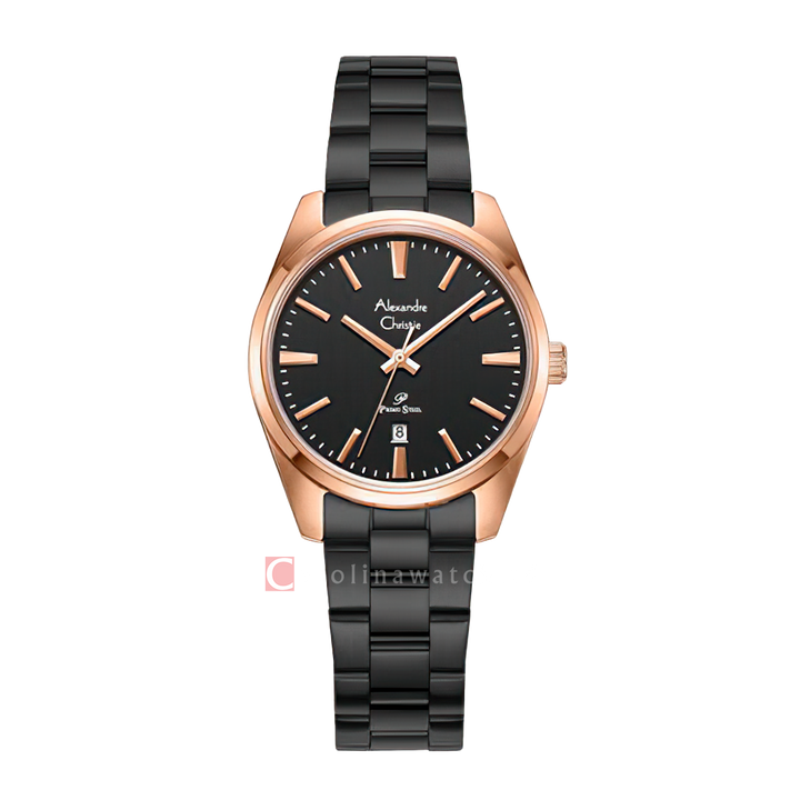 Jam Tangan Alexandre Christie Primo Steel AC 1035 LDBBRBA Women Black Dial Black Stainless Steel Strap