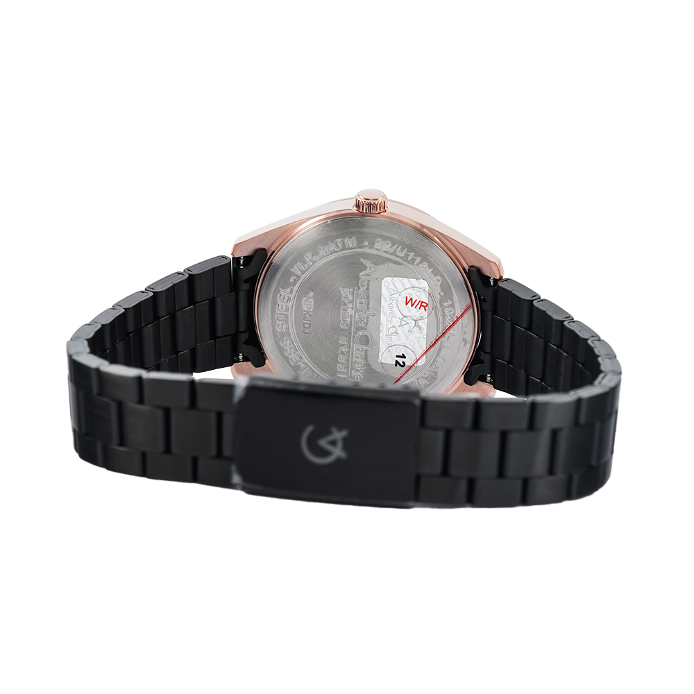 Jam Tangan Alexandre Christie Primo Steel AC 1035 LDBBRBA Women Black Dial Black Stainless Steel Strap