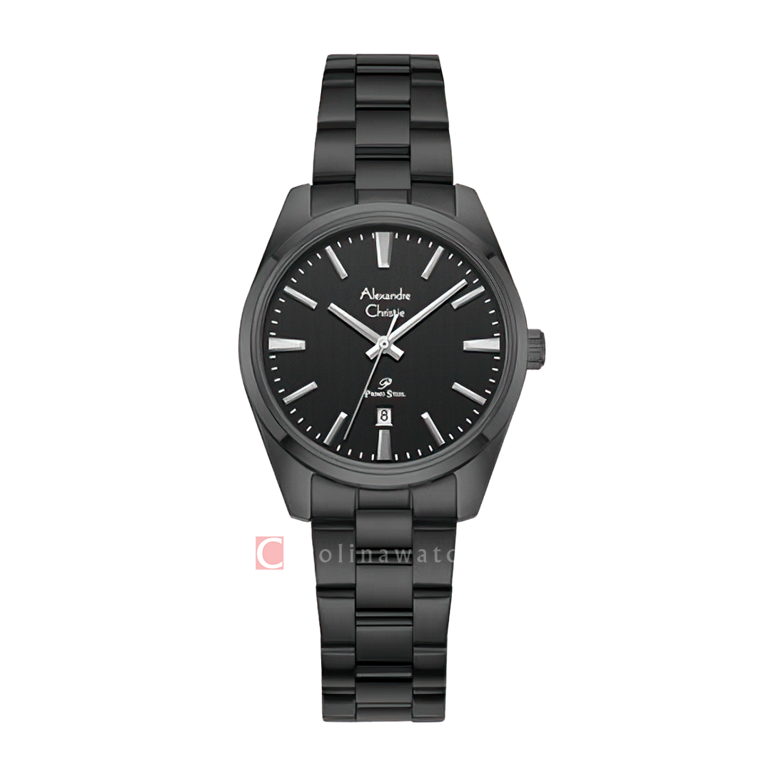 Jam Tangan Alexandre Christie Primo Steel AC 1035 LDBIPBA Women Black Dial Black Stainless Steel Strap