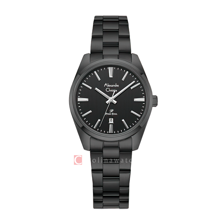 Jam Tangan Alexandre Christie Primo Steel AC 1035 LDBIPBA Women Black Dial Black Stainless Steel Strap