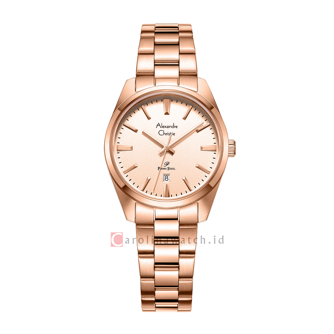 Jam Tangan Alexandre Christie Primo Steel AC 1035 LDBRGLN Women Rose Gold Dial Rose Gold Stainless Steel Strap