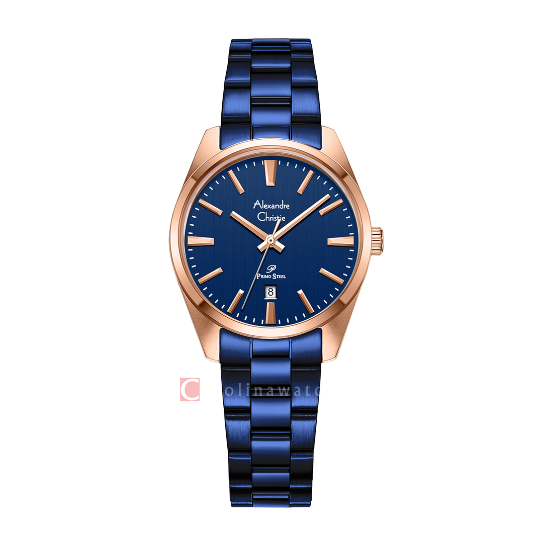 Jam Tangan Alexandre Christie Primo Steel AC 1035 LDBURBU Women Blue Dial Blue Stainless Steel Strap