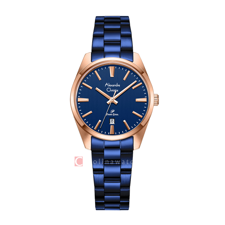 Jam Tangan Alexandre Christie Primo Steel AC 1035 LDBURBU Women Blue Dial Blue Stainless Steel Strap