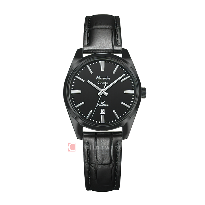 Jam Tangan Alexandre Christie Classic Steel AC 1035 LDLIPBA Women Black Dial Black Leather Strap