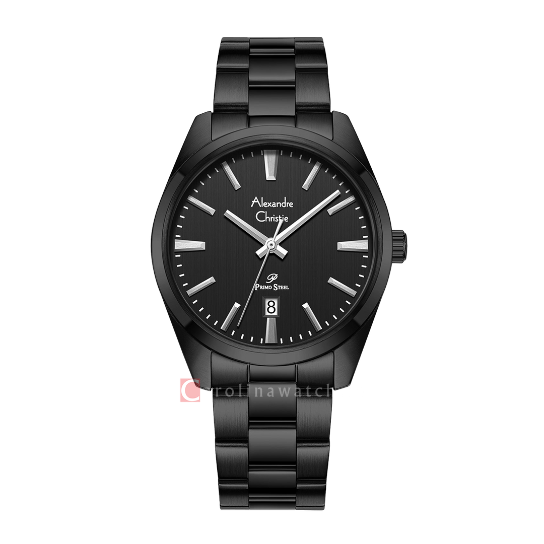 Jam Tangan Alexandre Christie Primo Steel AC 1035 MDBIPBA Men Black Dial Black Stainless Steel Strap