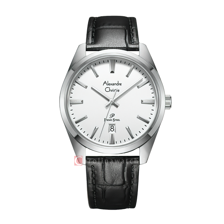 Jam Tangan Alexandre Christie Classic Steel AC 1035 MDLSSSL Men Silver Dial Black Leather Strap