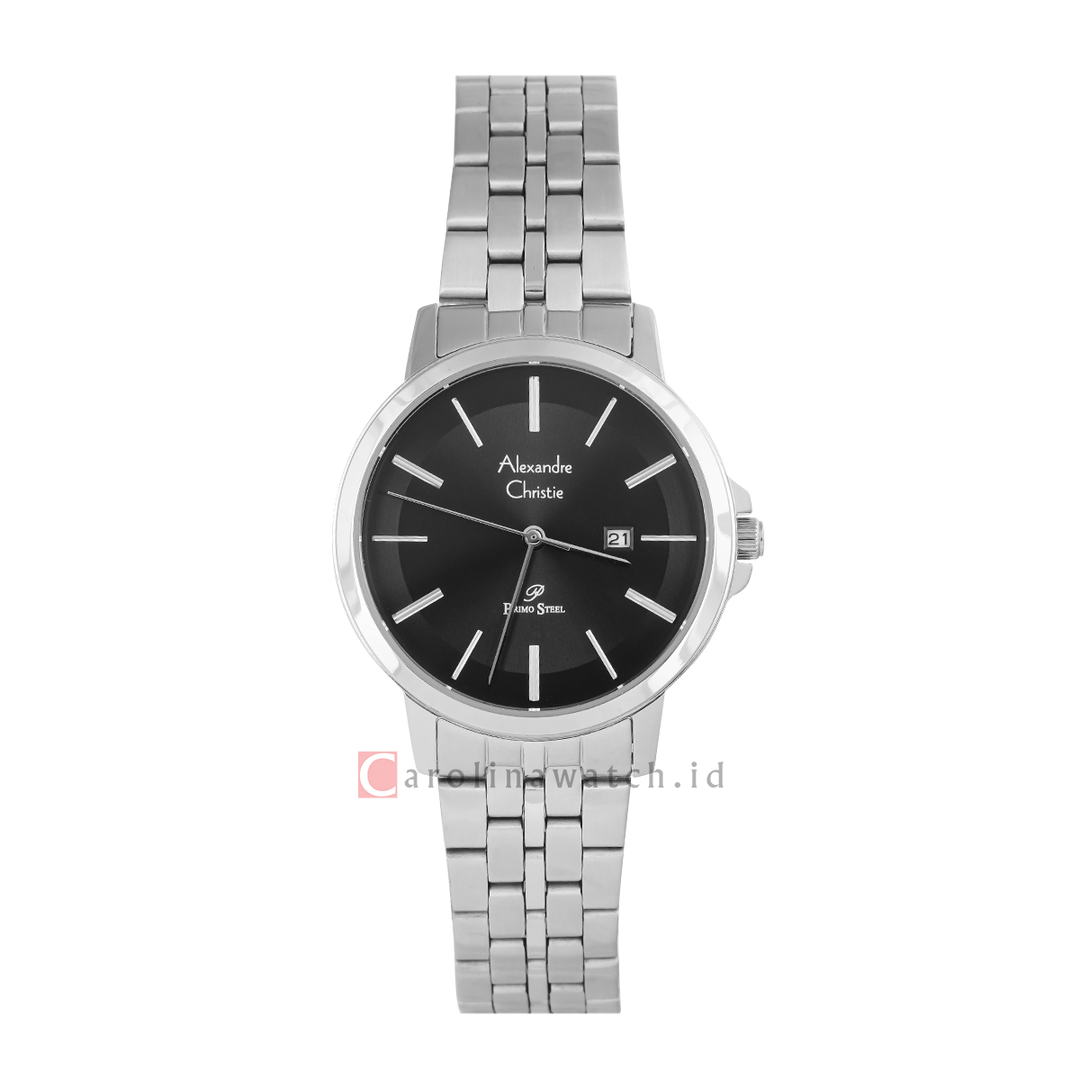 Jam Tangan Alexandre Christie AC 1036 LDBSSBA Women Black Dial Stainless Steel Strap