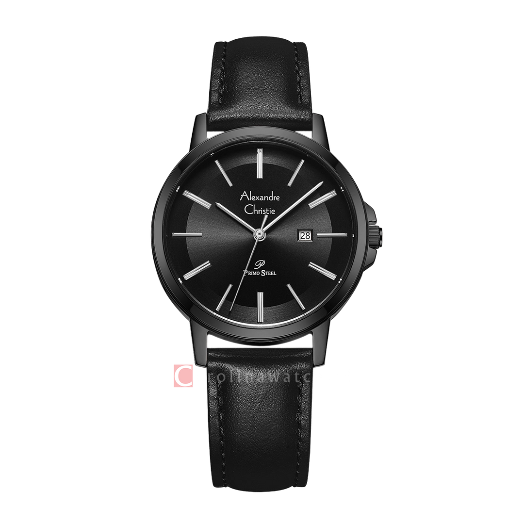 Jam Tangan Alexandre Christie Primo Steel AC 1036 LDLIPBA Women Black Dial Black Leather Strap