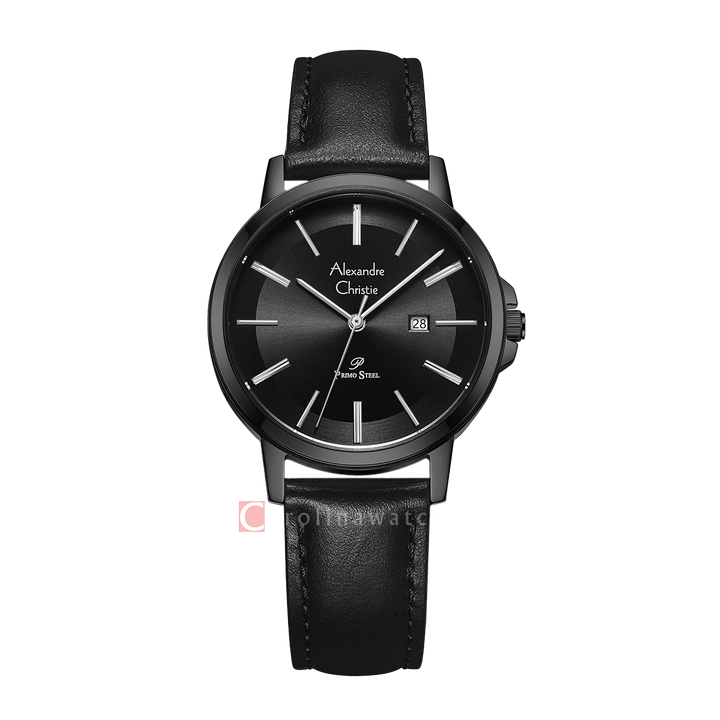 Jam Tangan Alexandre Christie Primo Steel AC 1036 LDLIPBA Women Black Dial Black Leather Strap