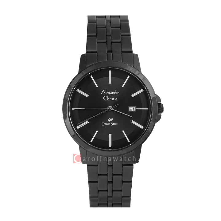 Jam Tangan Alexandre Christie Primo Steel AC 1036 MDBIPBASL Men Black Dial Black Stainless Steel Strap