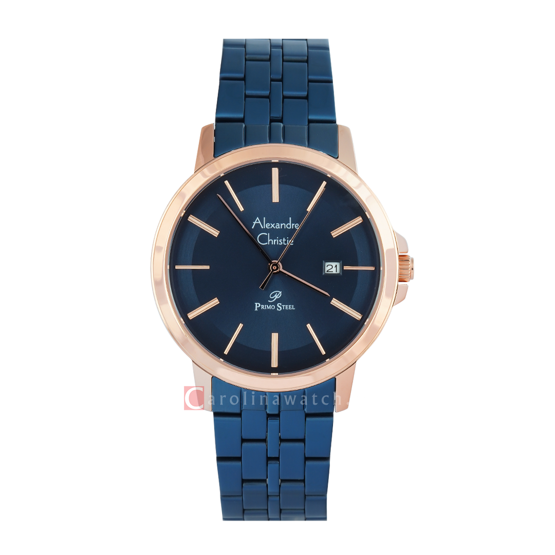 Jam Tangan Alexandre Christie Primo Steel AC 1036 MDBURBU Men Blue Dial Blue Stainless Steel Strap