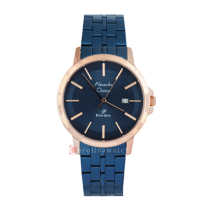 Jam Tangan Alexandre Christie Primo Steel AC 1036 MDBURBU Men Blue Dial Blue Stainless Steel Strap