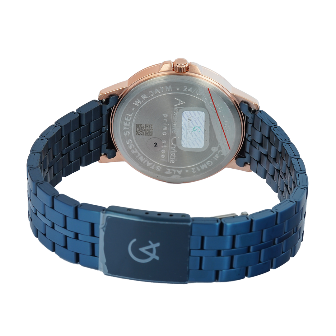 Jam Tangan Alexandre Christie Primo Steel AC 1036 MDBURBU Men Blue Dial Blue Stainless Steel Strap