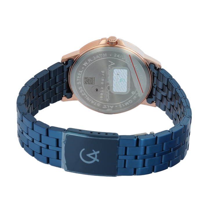 Jam Tangan Alexandre Christie Primo Steel AC 1036 MDBURBU Men Blue Dial Blue Stainless Steel Strap