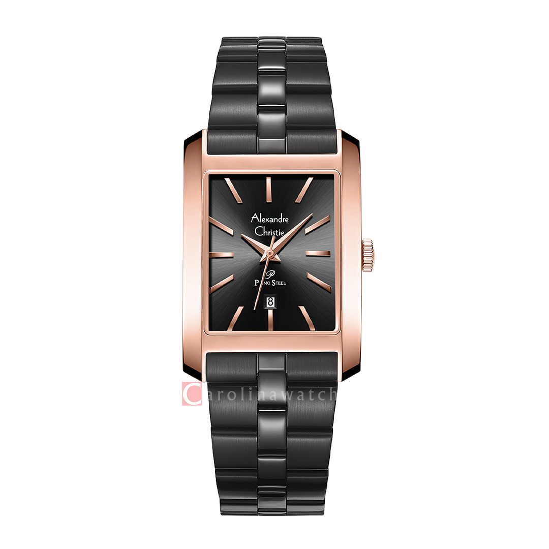 Jam Tangan Alexandre Christie Primo Steel AC 1037 LDBBRDG Women Black Dial Black Stainless Steel Strap