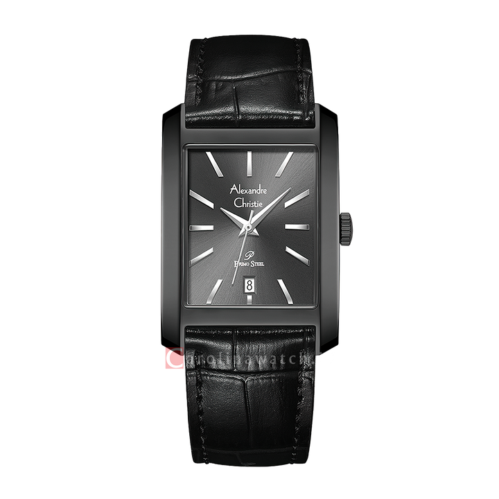 Jam Tangan Alexandre Christie Primo Steel AC 1037 MDLIPDG Men Black Dial Black Leather Strap