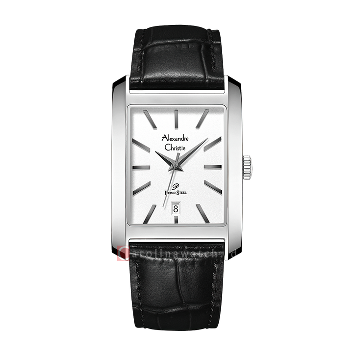 Jam Tangan Alexandre Christie Primo Steel AC 1037 MDLSSSL Men Silver Dial Black Leather Strap