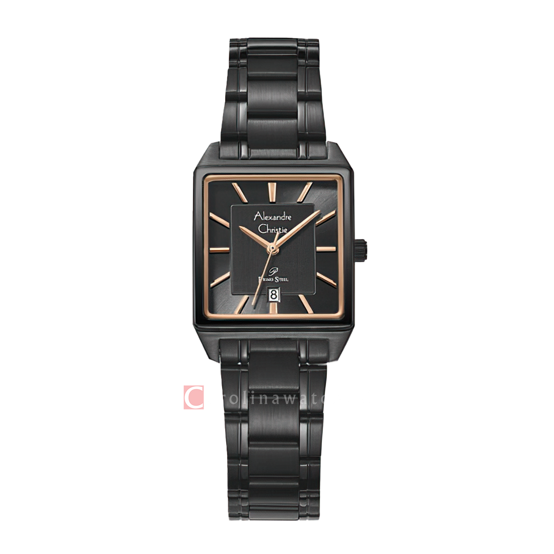 Jam Tangan Alexandre Christie Primo Steel AC 1038 LDBIPDGRG Women Black Dial Black Stainless Steel Strap