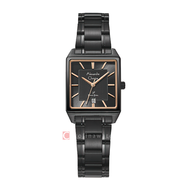 Jam Tangan Alexandre Christie Primo Steel AC 1038 LDBIPDGRG Women Black Dial Black Stainless Steel Strap