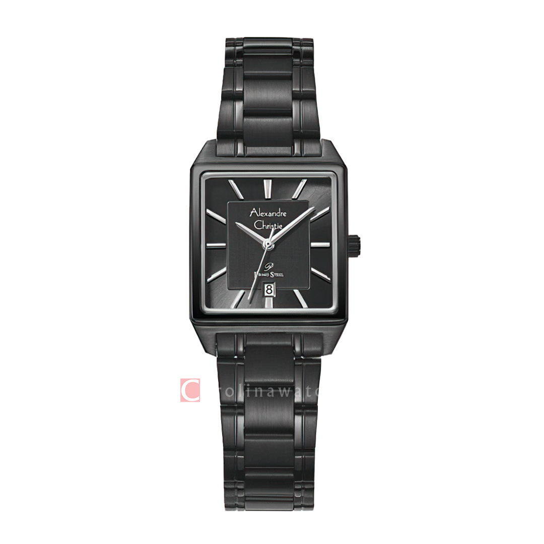 Jam Tangan Alexandre Christie Primo Steel AC 1038 LDBIPDG Women Black Dial Black Stainless Steel Strap