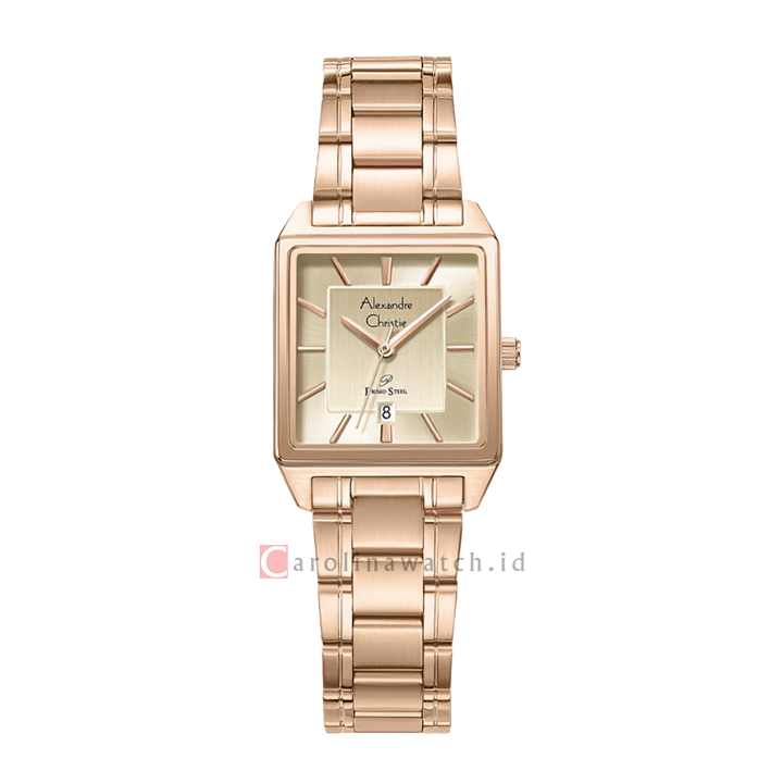 Jam Tangan Alexandre Christie Primo Steel AC 1038 LDBRGLN Women Gold Dial Rose Gold Stainless Steel Strap