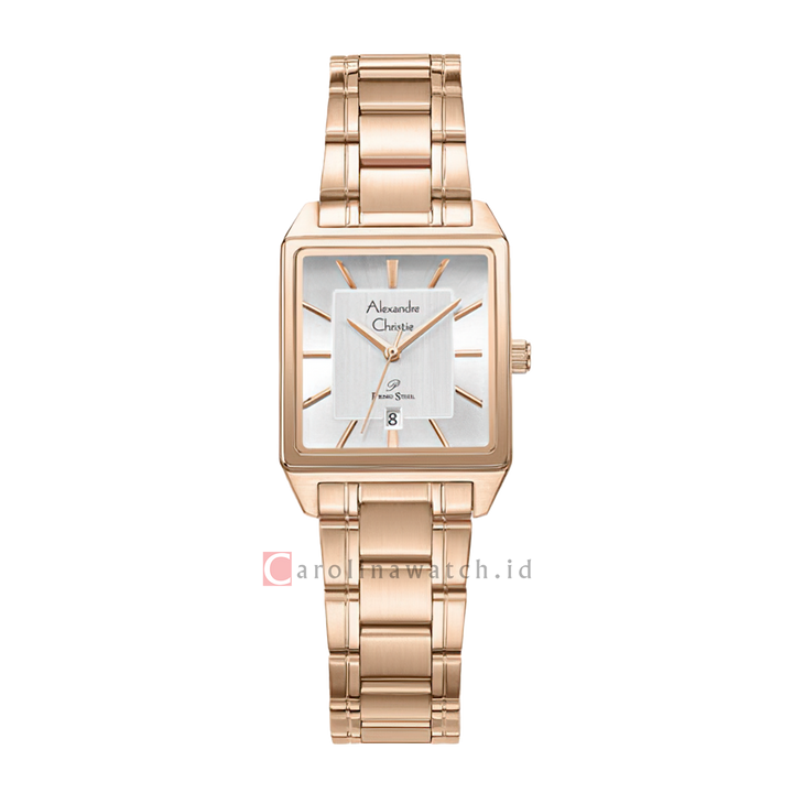 Jam Tangan Alexandre Christie Primo Steel AC 1038 LDBRGSL Women Silver Dial Rose Gold Stainless Steel Strap