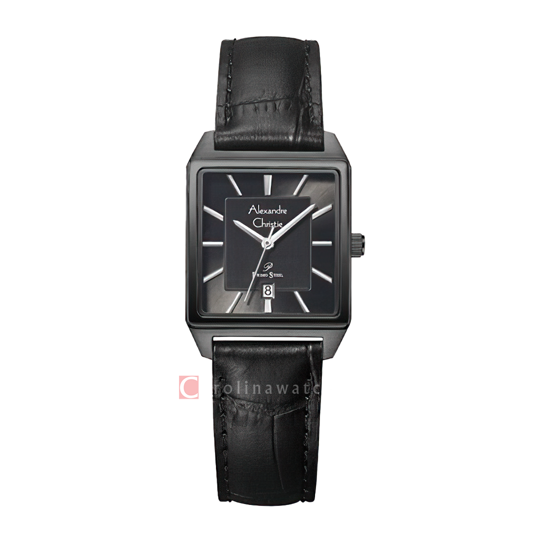 Jam Tangan Alexandre Christie Primo Steel AC 1038 LDLIPDG Women Black Dial Black Leather Strap