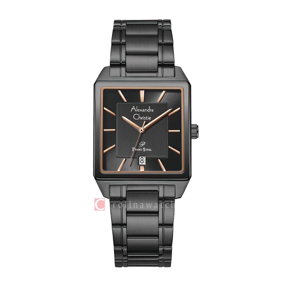 Jam Tangan Alexandre Christie Primo Steel AC 1038 MDBIPDGRG Men Black Dial Black Stainless Steel Strap