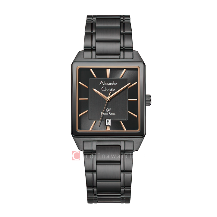 Jam Tangan Alexandre Christie Primo Steel AC 1038 MDBIPDGRG Men Black Dial Black Stainless Steel Strap