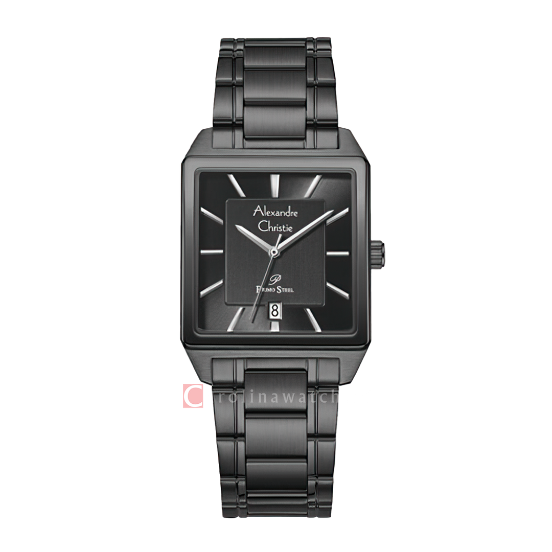 Jam Tangan Alexandre Christie Primo Steel AC 1038 MDBIPDG Men Black Dial Black Stainless Steel Strap