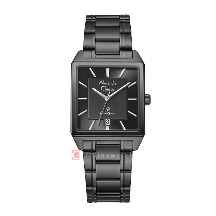 Jam Tangan Alexandre Christie Primo Steel AC 1038 MDBIPDG Men Black Dial Black Stainless Steel Strap