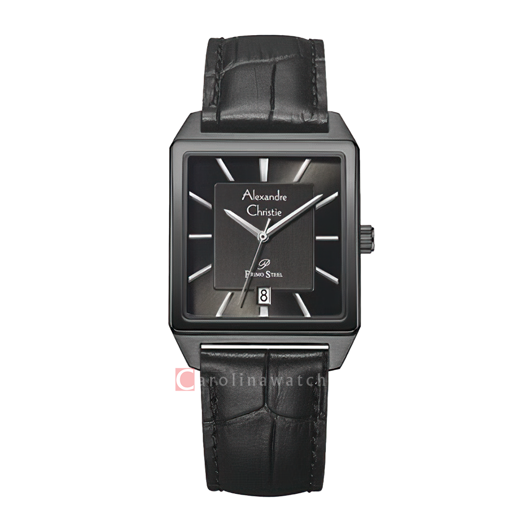 Jam Tangan Alexandre Christie Primo Steel AC 1038 MDLIPDG Men Black Dial Black Leather Strap