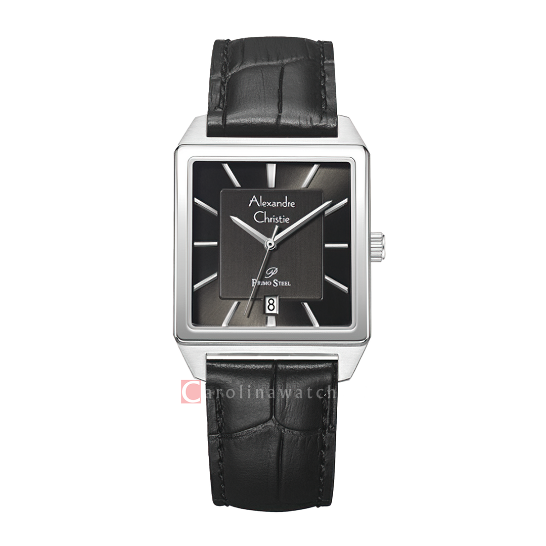 Jam Tangan Alexandre Christie Primo Steel AC 1038 MDLSSDG Men Black Dial Black Leather Strap