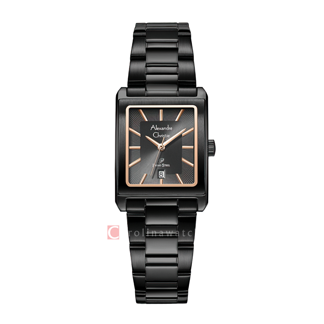 Jam Tangan Alexandre Christie Primo Steel AC 1039 LDBIPDGRG Women Black Dial Black Stainless Steel Strap