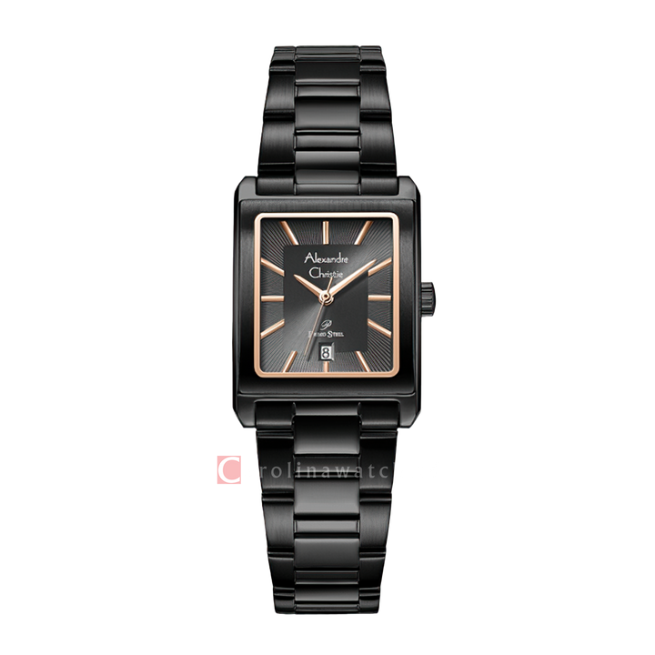 Jam Tangan Alexandre Christie Primo Steel AC 1039 LDBIPDGRG Women Black Dial Black Stainless Steel Strap