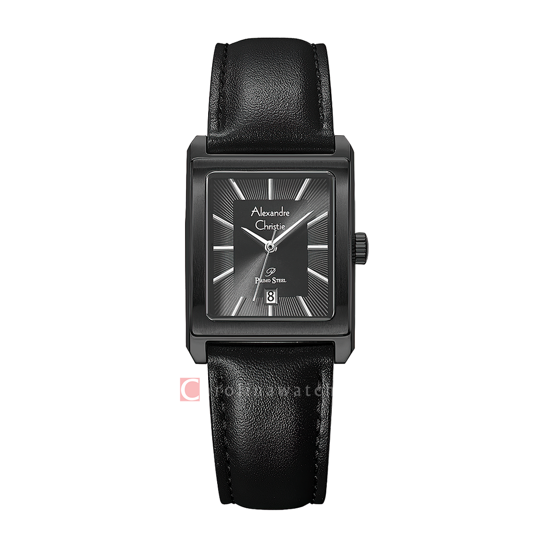 Jam Tangan Alexandre Christie Primo Steel AC 1039 LDLIPDG Women Black Dial Black Leather Strap