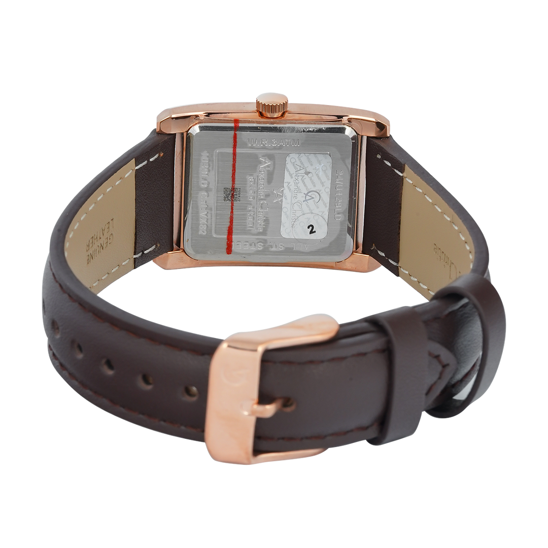 Jam Tangan Alexandre Christie Primo Steel AC 1039 LDLRGSL Women Silver Dial Brown Leather Strap