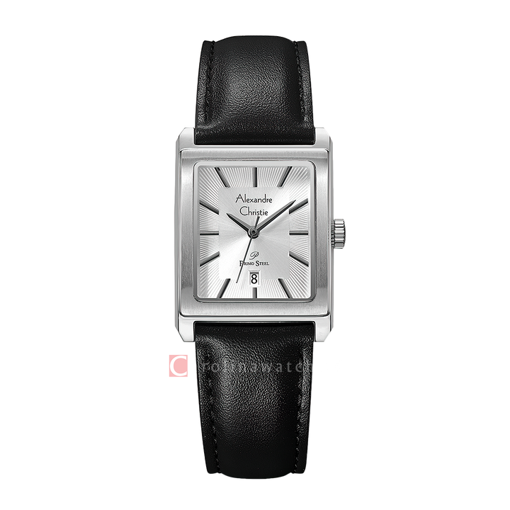 Jam Tangan Alexandre Christie Primo Steel AC 1039 LDLSSSL Women Silver Dial Black Leather Strap