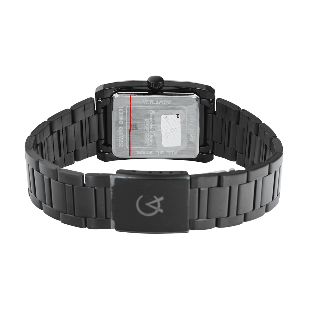 Jam Tangan Alexandre Christie Primo Steel AC 1039 MDBIPDG Men Black Dial Black Stainless Steel Strap